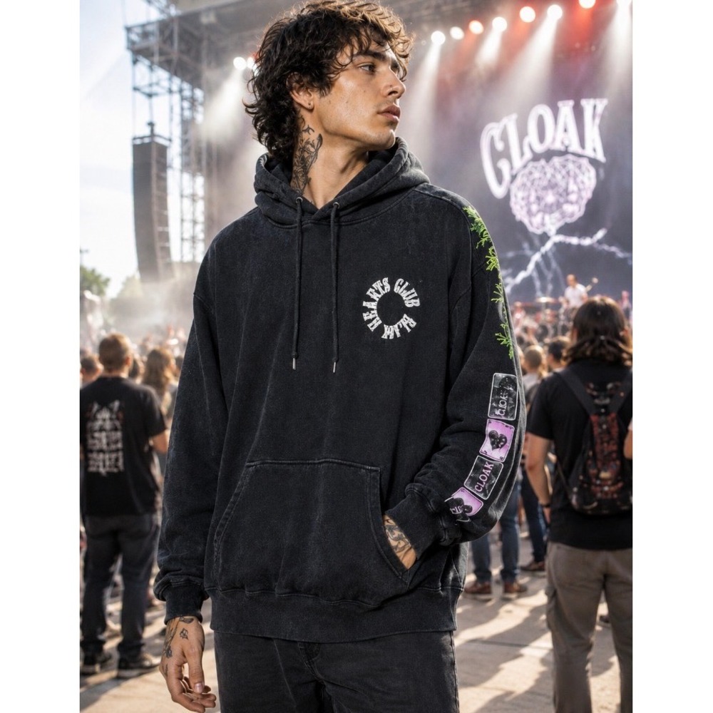 CLOAK Black Hearts Club Men's Hoodie Gamer Alt Streetwear Mens Med